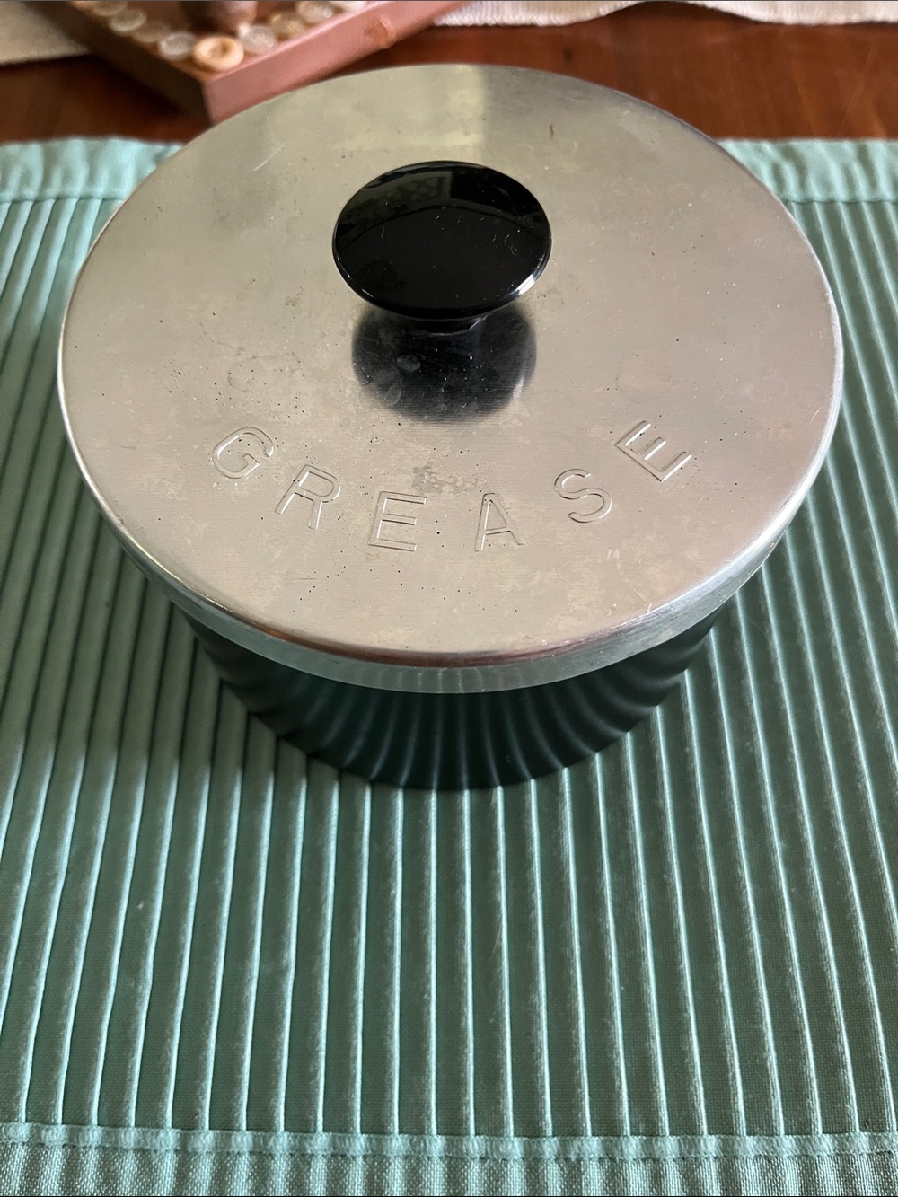 Vintage Grease Canister with Silver Lid and Black Knob